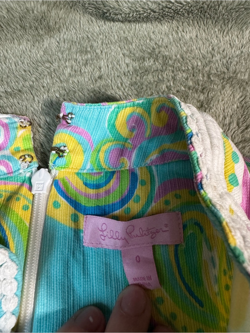 Lilly Pulitzer Aqua Paisley-Print Mini Dress with White Trim - Picture 3 of 5